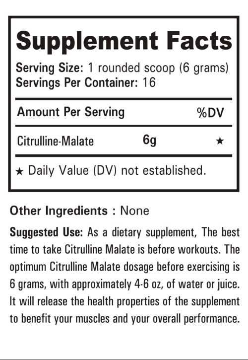 Nutrition Facts of Nutrition Planet's Citrulline Malate