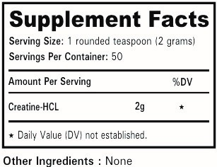 Nutrition Facts of Nutrition Planet's Creatine HCL