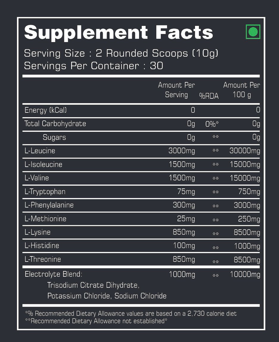 Xtreme EAAs Nutrition Facts