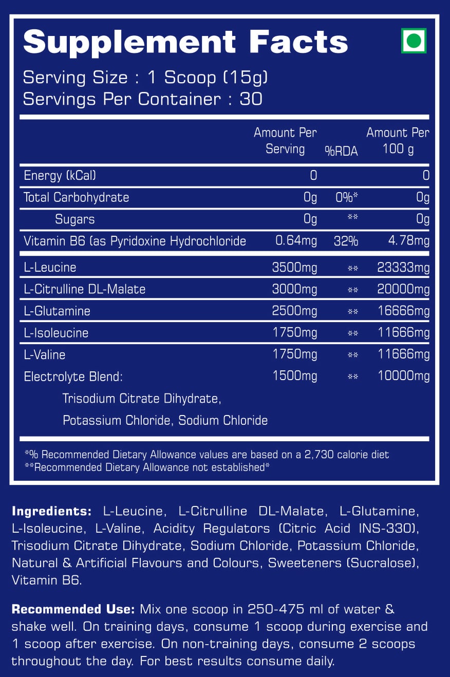 Xtreme BCAAs Nutrition Facts